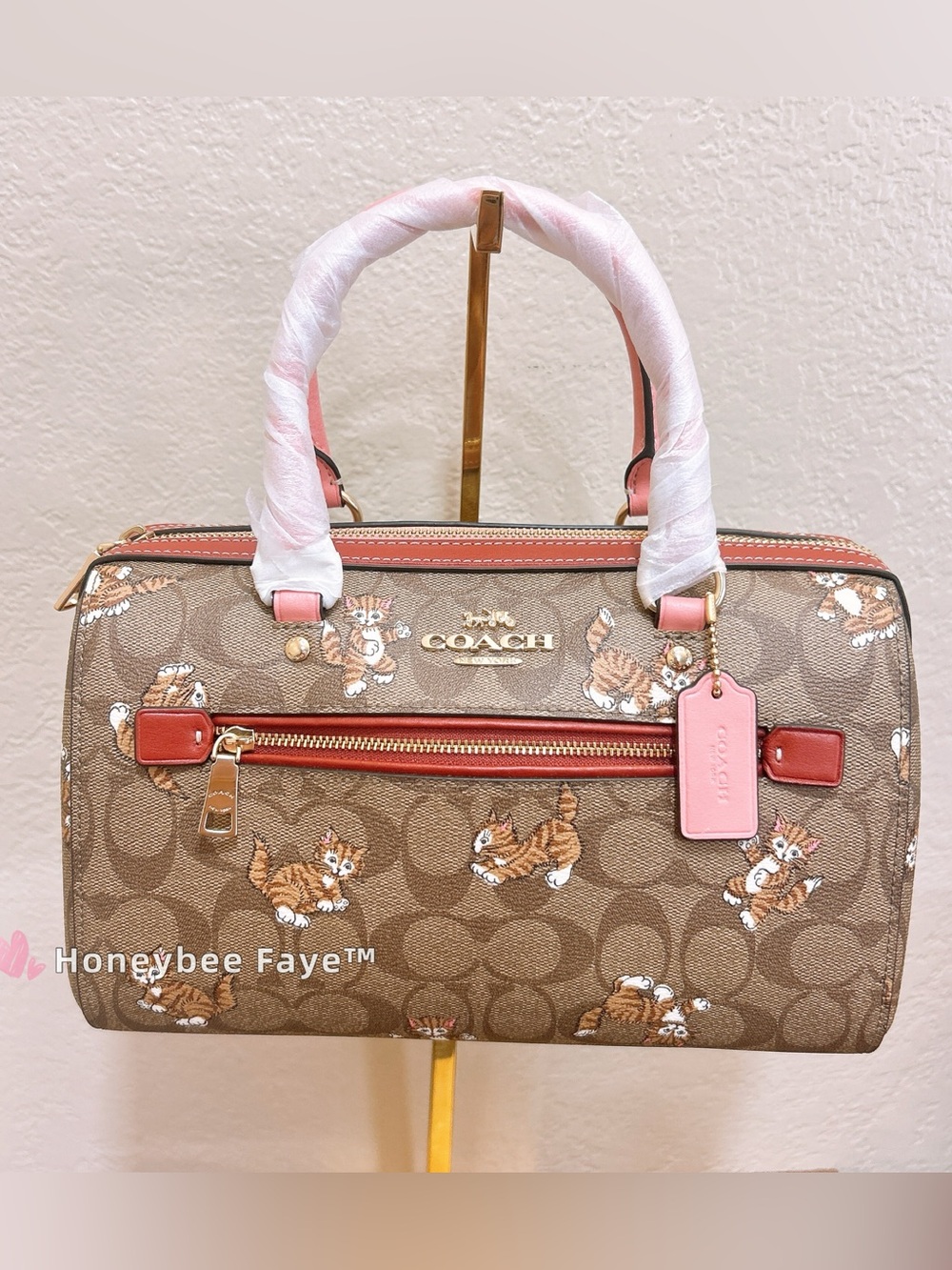 Nwt Coach Rowan Brown Signature Satchel with kitten print Trim cc425